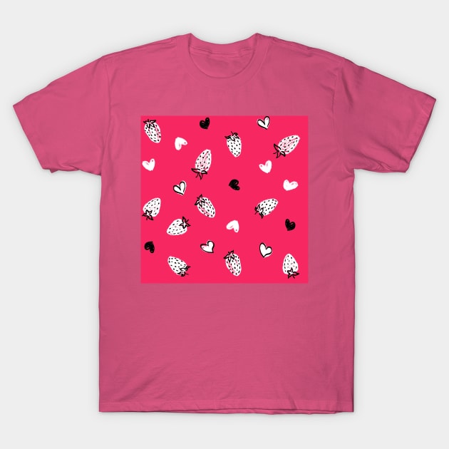 Hot Pink Strawberry Love T-Shirt by Carolina Díaz